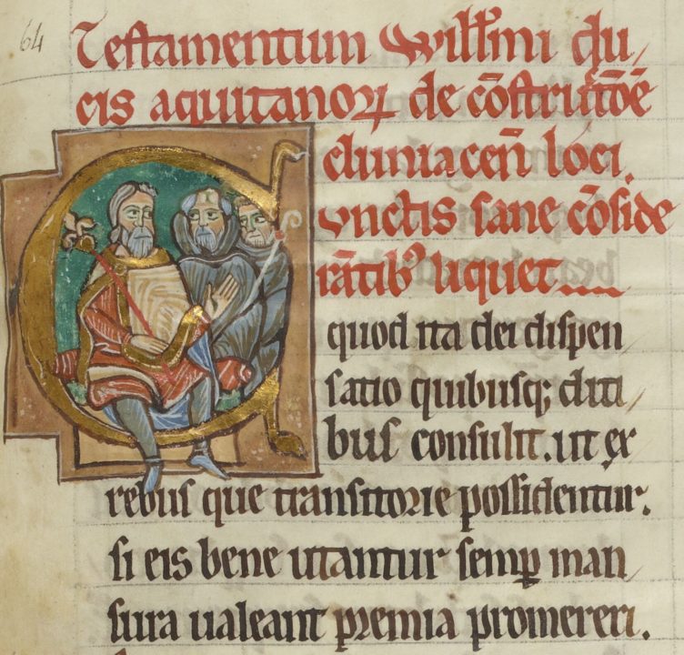 Guillaume d’Aquitaine et l’abbé Bernon : fondation de Cluny. Paris, BnF, Latin 17716, f. 85r.